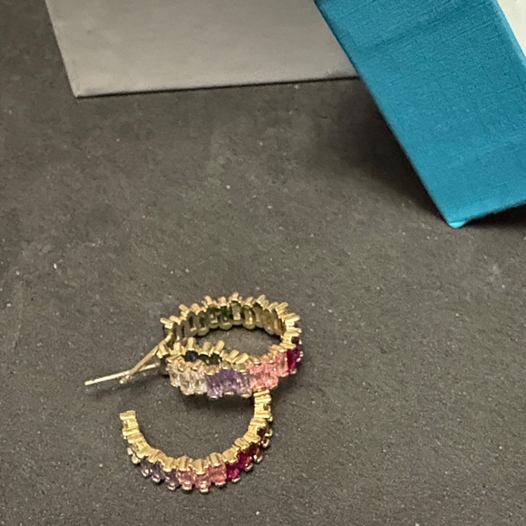 Vibrant Gold Plated Multicolor Hoop Earrings - Picture 8 of 11